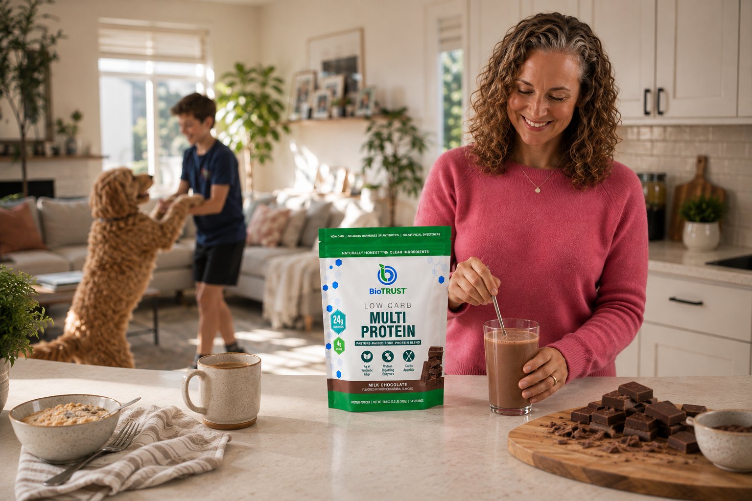 Coach Andrea making a Low Carb Multi Protein shake in the morning