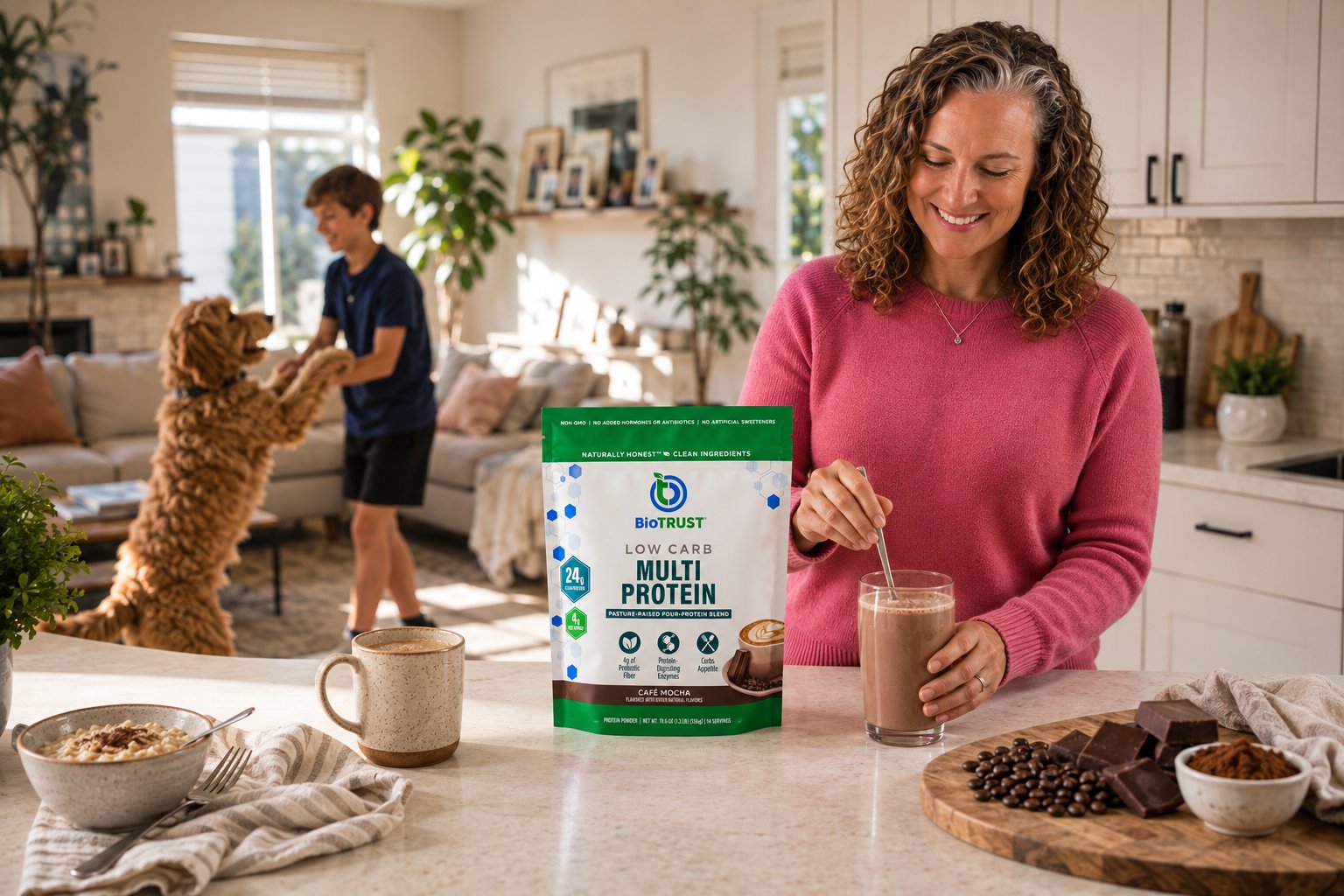 Coach Andrea making a Low Carb Multi Protein shake in the morning