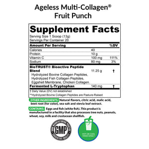 Ageless Multi-Collagen Fruit Punch Supplement Facts