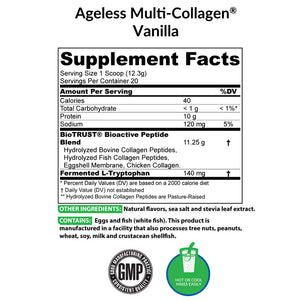 Ageless Multi-Collagen Vanilla Supplement Facts