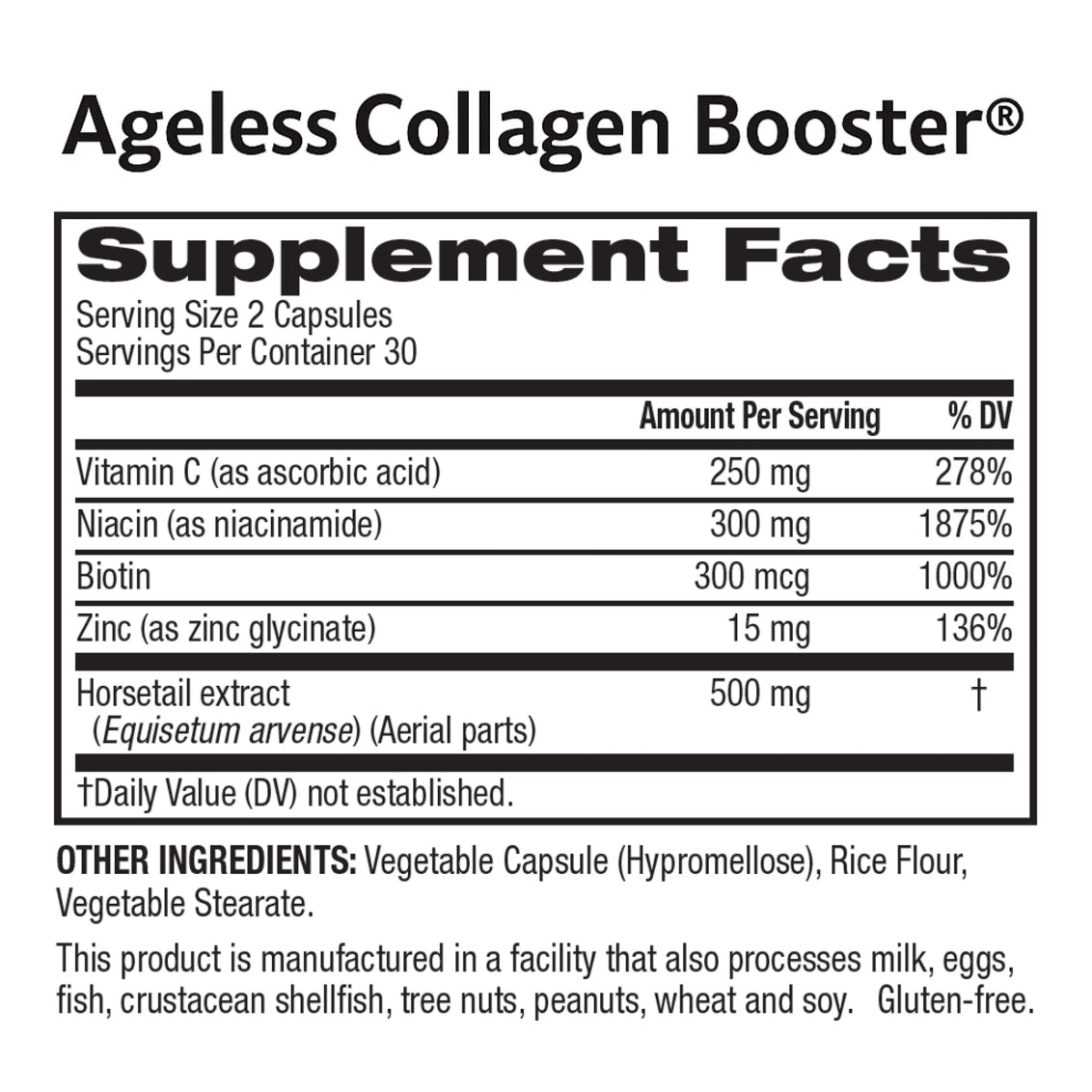 Ageless Collagen Booster Supplement Facts