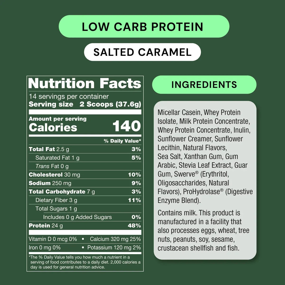 Low Carb Multi Protein supplement facts panel