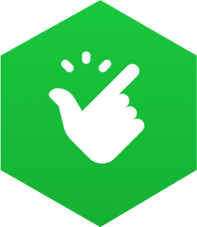 Green hexagon icon with white snapping hand