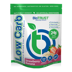 BIOTRUST Low Carb Protein Powder Strawberry Banana Blend Packaging