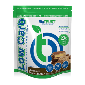 BIOTRUST Low Carb Protein Powder Chocolate Peanut Butter Blend Packaging
